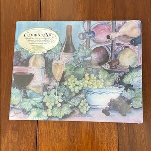 Grapes Leaves & Wine Bottle Counter Art Tempered Glass Cutting Board 12 x 15 NWT
